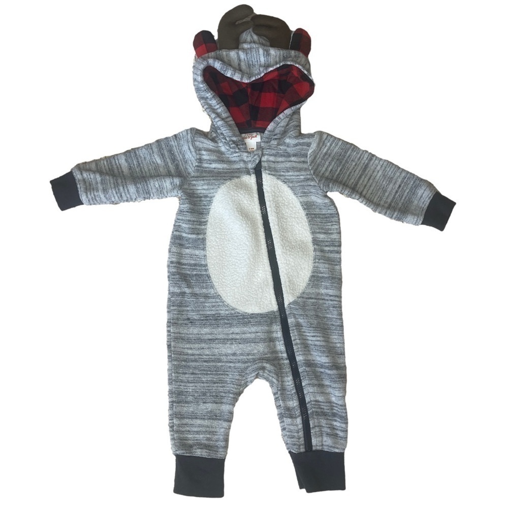 🟢 3/$15 Cat & Jack Reindeer Red Plaid Onesie Baby 3-6 months